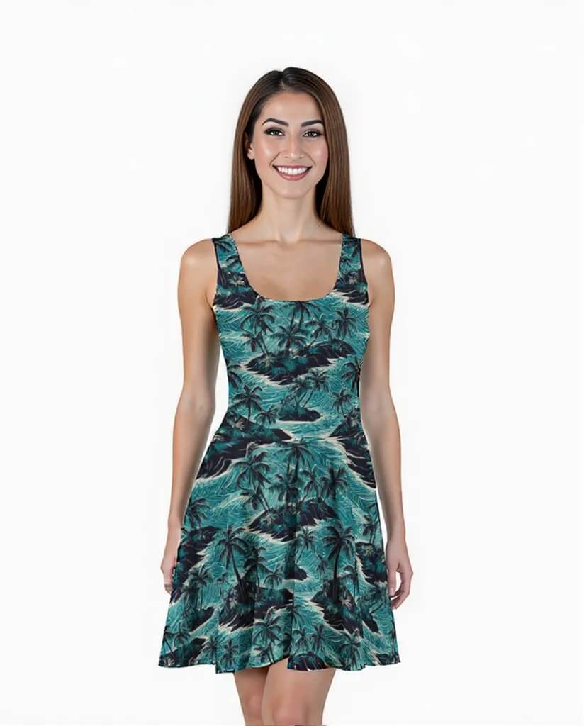 casual hawaiian dresses Elastic Waist Sleeveless Dress Orchid Pua Navy / M Easily pair with high heels Amidoa Summer Beach Dresses for