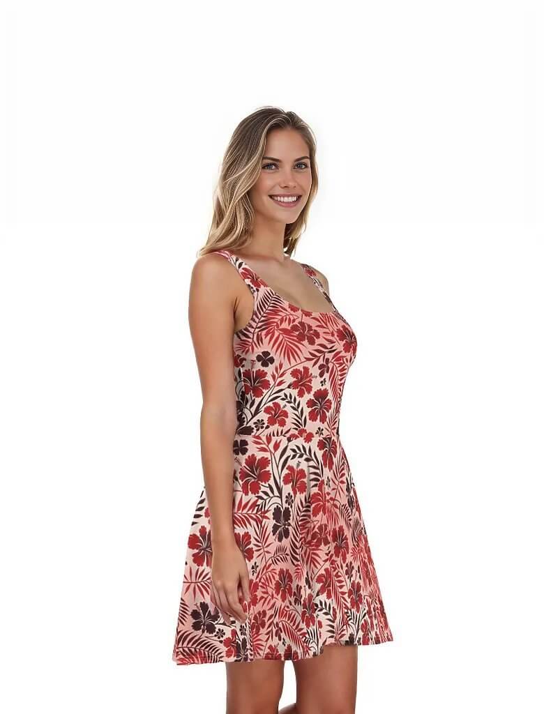 Scarlet Whisper - The Tiki Yard - Women's Hawaiian Skater Dress