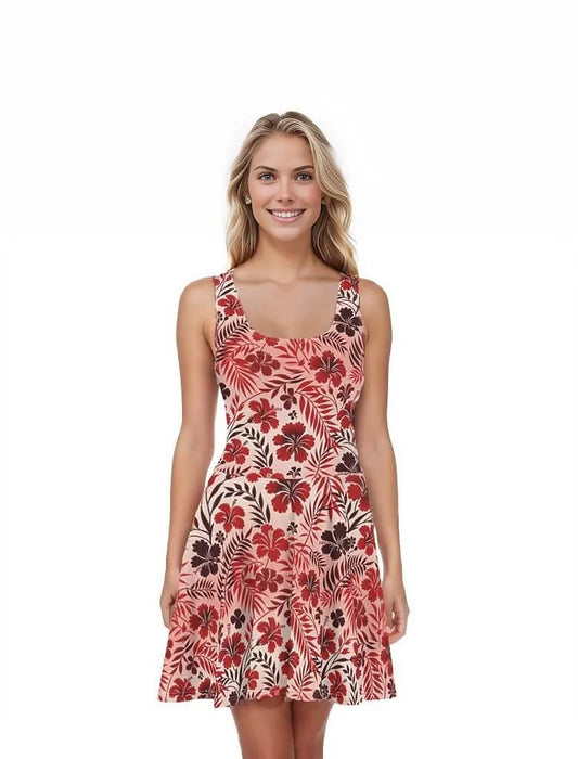 Scarlet Whisper - The Tiki Yard - Women's Hawaiian Skater Dress