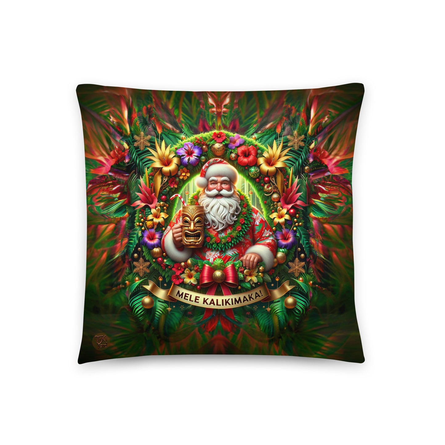 Santa's Tiki Aloha - Indoor Christmas Throw Pillow