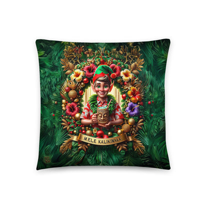 Elf's Christmas Aloha - Indoor Christmas Throw Pillow