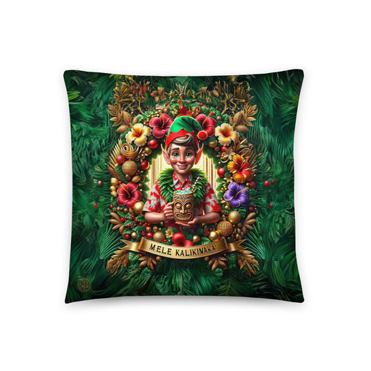 Elf's Christmas Aloha - Indoor Christmas Throw Pillow