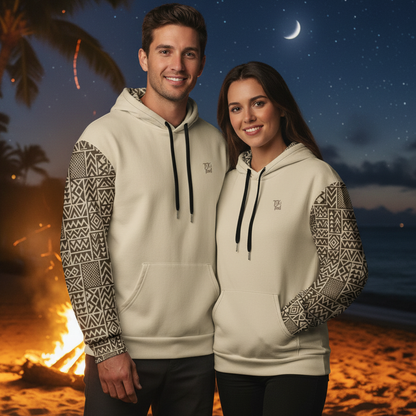 Island Beat Hawaiian hoodie - couple at evening beach bonfire