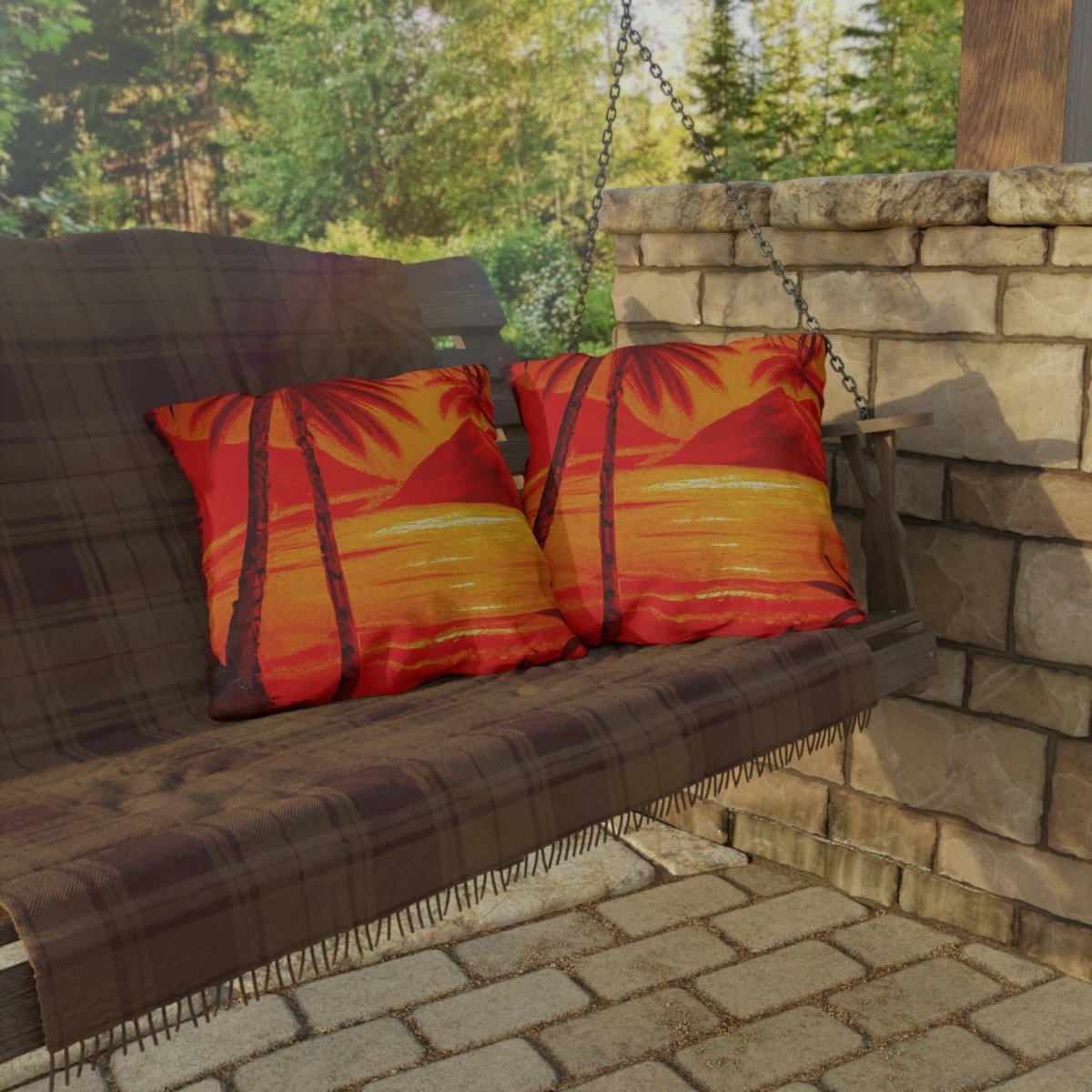 Crimson Reflections - Outdoor Throw Pillow - The Tiki Yard - Outdoor Throw Pillows