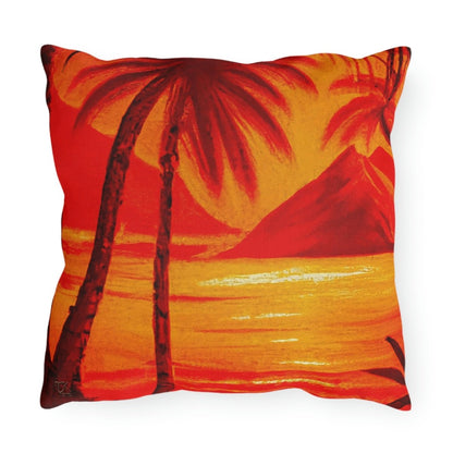 Crimson Reflections - Outdoor Throw Pillow - The Tiki Yard - Outdoor Throw Pillows