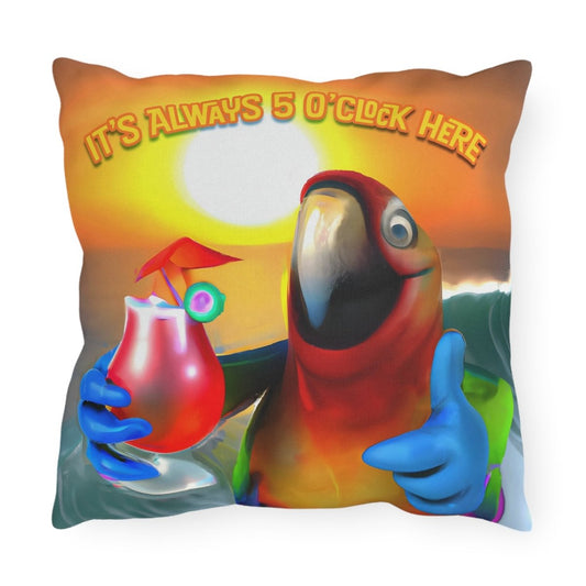 It's Always 5 O'Clock Here - Outdoor Throw Pillow - The Tiki Yard - Outdoor Throw Pillows