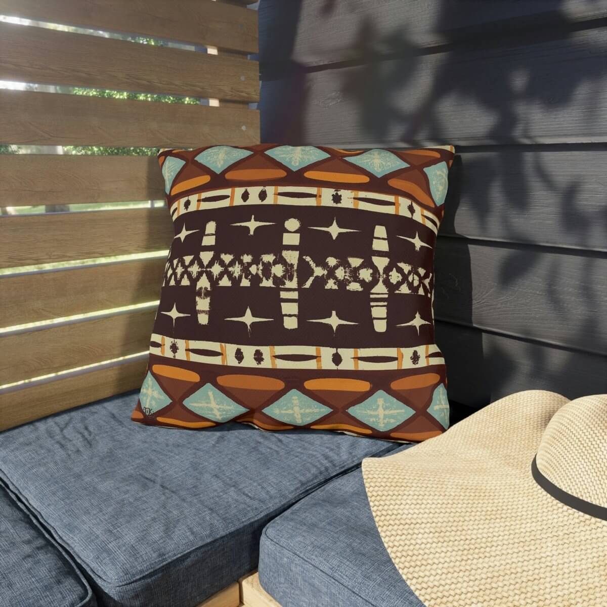 Island Tapa - Outdoor Throw Pillow - The Tiki Yard - Outdoor Throw Pillows