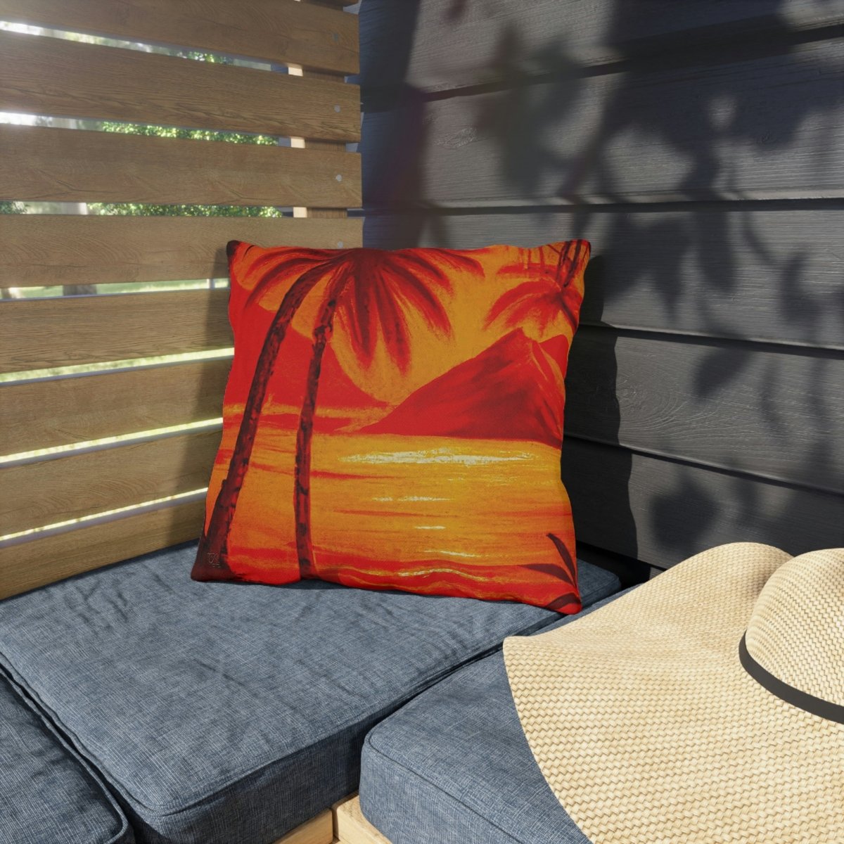 Crimson Reflections - Outdoor Throw Pillow - The Tiki Yard - Outdoor Throw Pillows