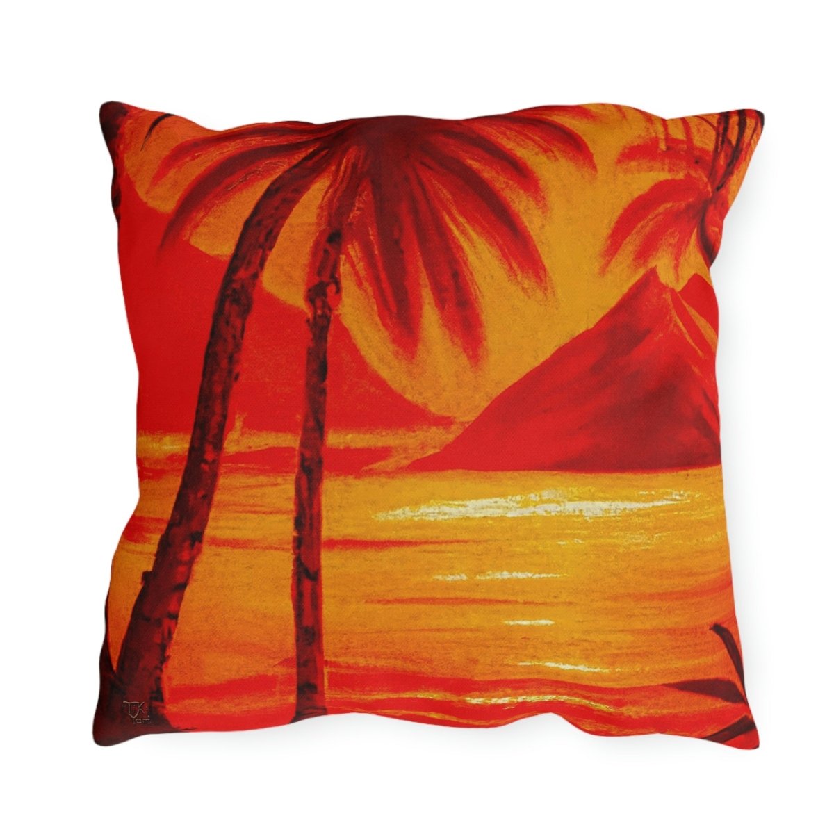 Crimson Reflections - Outdoor Throw Pillow - The Tiki Yard - Outdoor Throw Pillows