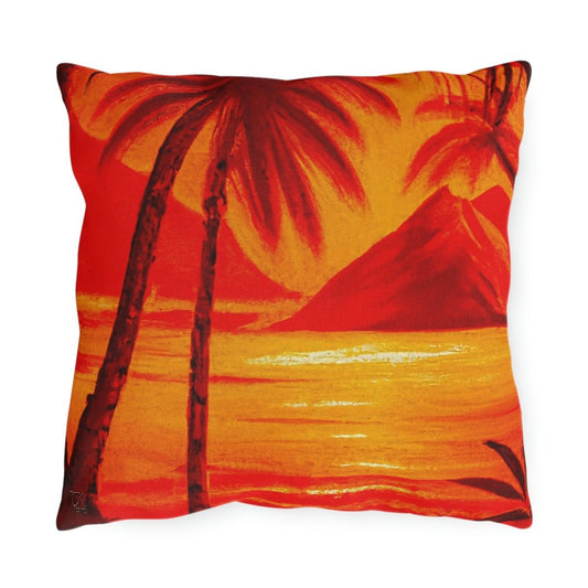 Crimson Reflections - Outdoor Throw Pillow - The Tiki Yard - Outdoor Throw Pillows