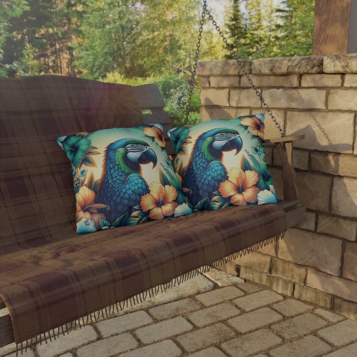 Parrot Garden - Outdoor Throw Pillow - The Tiki Yard - Outdoor Throw Pillows