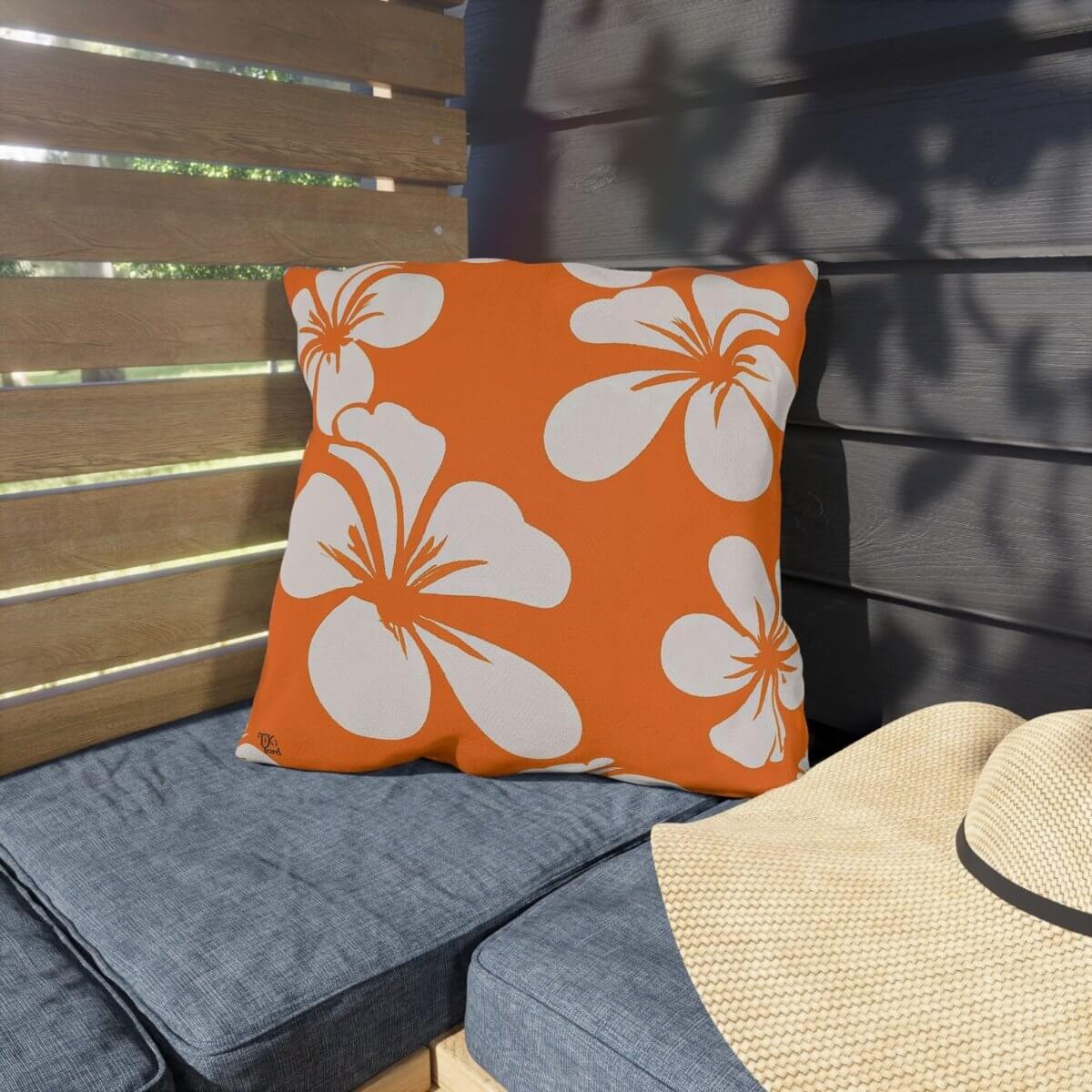 Floral Outdoor Pillow Orange 18 x 18 inch Throw Pillows by E Bydesign LLC