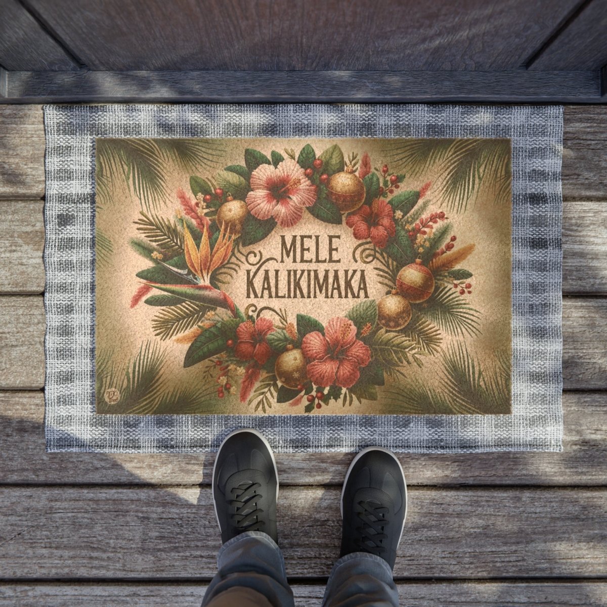 Mele Kalikimaka Welcome - Doormat - The Tiki Yard - Outdoor Christmas Doormat