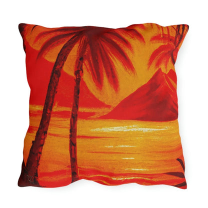 Crimson Reflections - Outdoor Throw Pillow - The Tiki Yard - Outdoor Throw Pillows