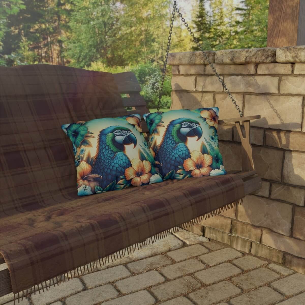 Parrot Garden - Outdoor Throw Pillow - The Tiki Yard - Outdoor Throw Pillows