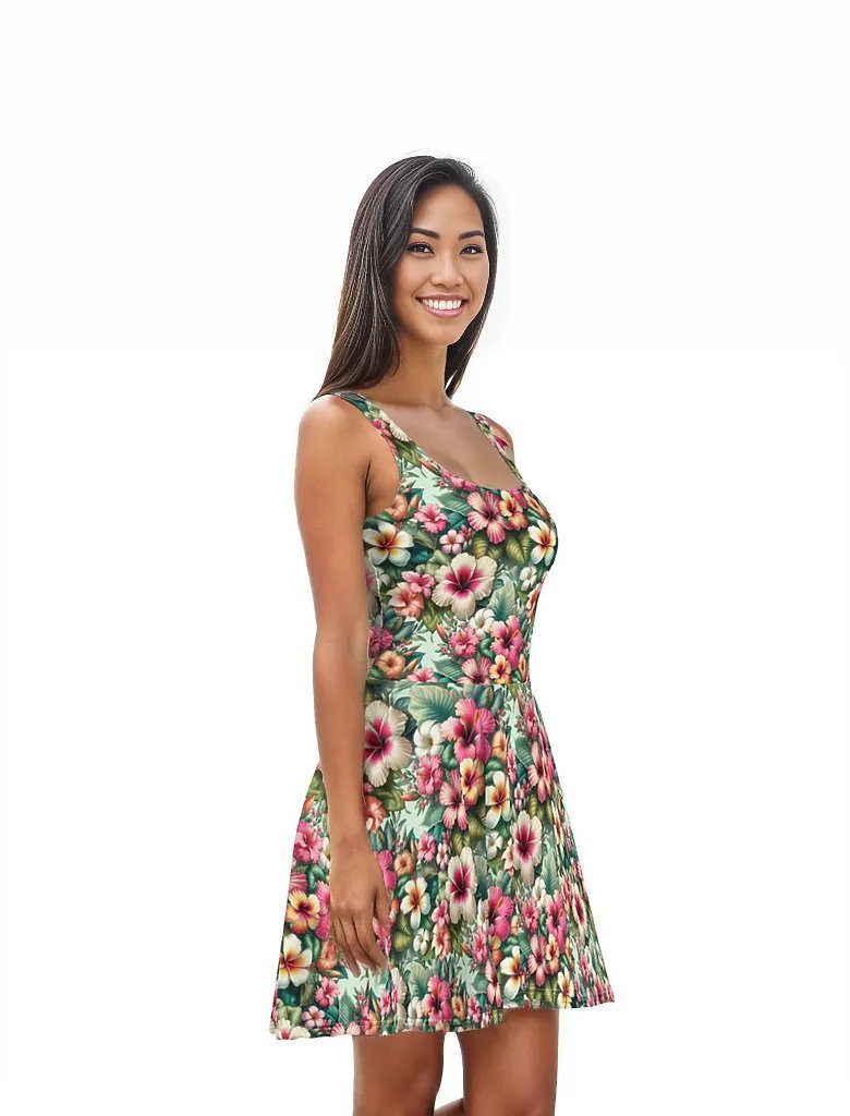 Aloha Garden - Hawaiian Dress - The Tiki Yard - Women's Hawaiian Skater Dress