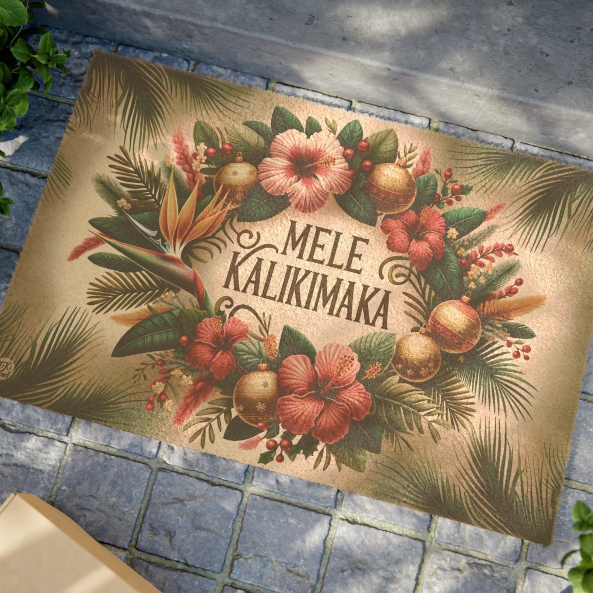 Mele Kalikimaka Welcome - Doormat - The Tiki Yard - Outdoor Christmas Doormat